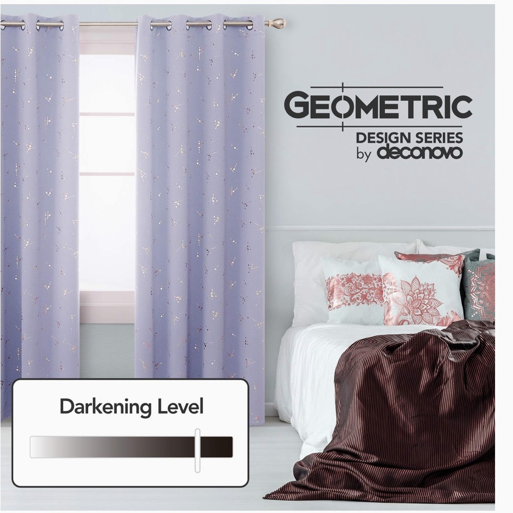 Deconovo Blackout curtains 2 panels purple gold - Picture 3 of 8
